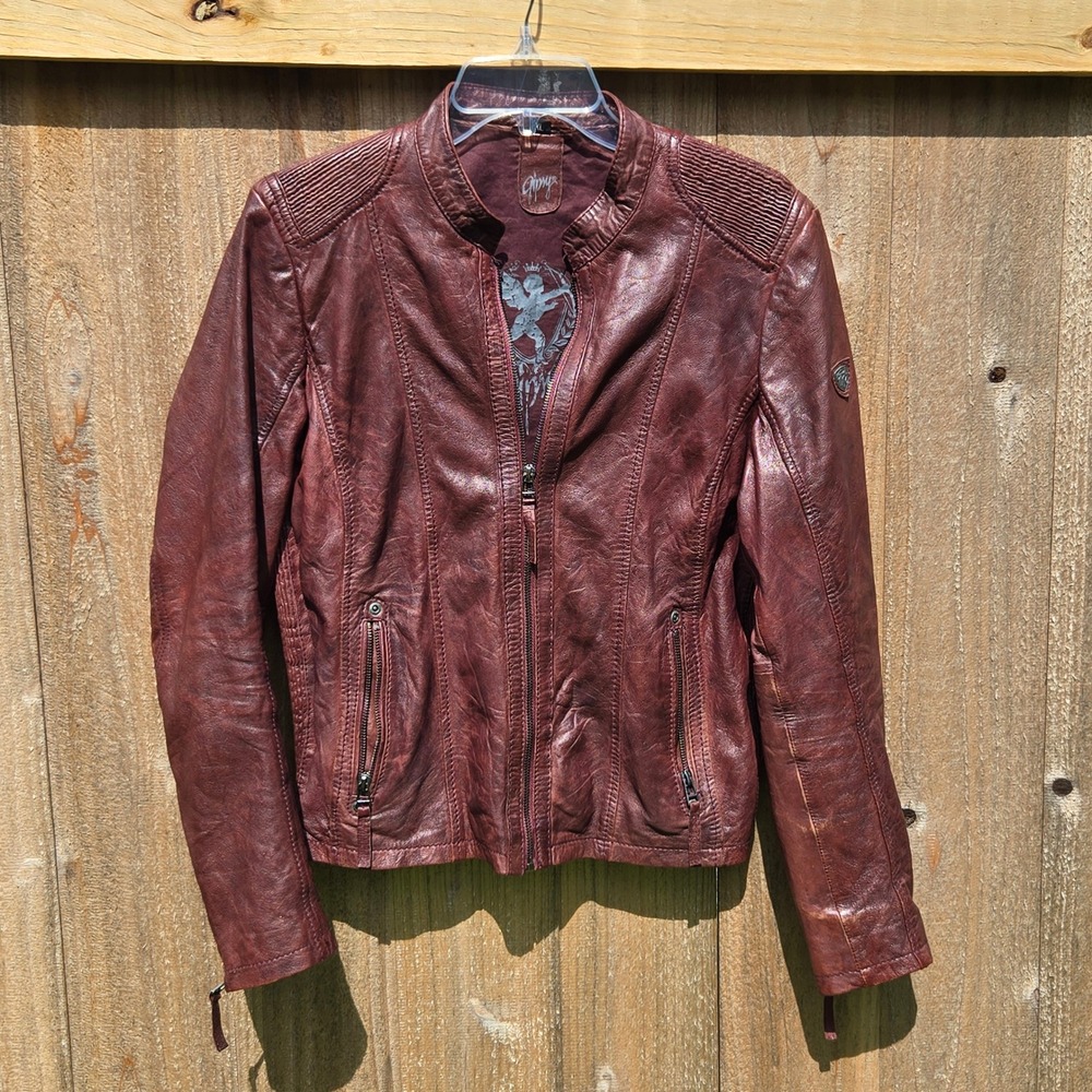 Biker Leather XLGipsy Women Burgundy Red Genuine Moto Jacket Ribbed Quilted